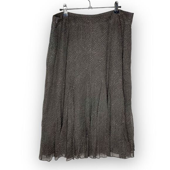 Charter Club Brown Beige Silk Flared Pleated Lined Midi Skirt Women’s Size 14 - Picture 2 of 11
